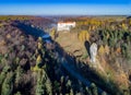 Hercules cudgel rock and Pieskowa Skala castle near Krakow, Poland Royalty Free Stock Photo